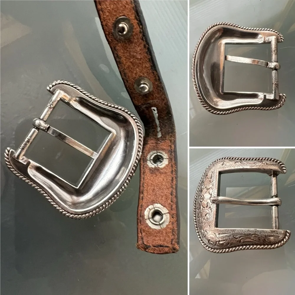 🩶Vintage Concho Leather Belt with Silver Accents & Removable Silver Buckle | S/M - Picture 3 of 16